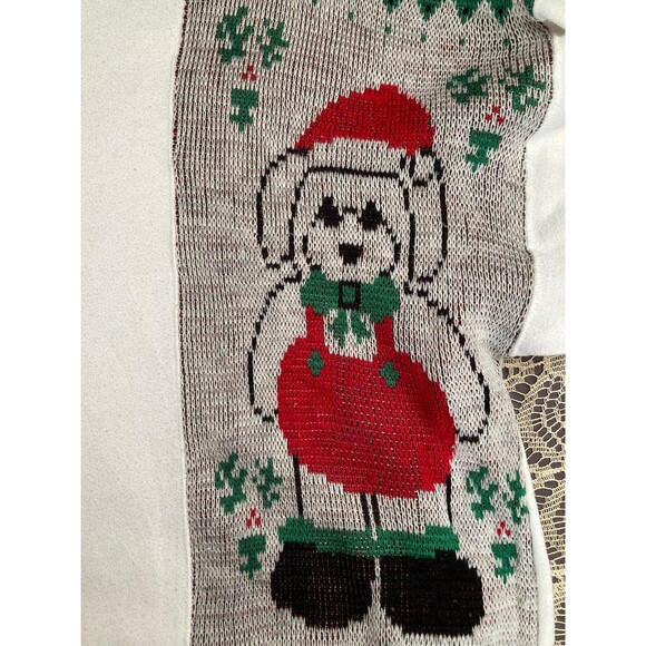 80s Christmas Sweatshirt Holiday Knit Santa Puppy Cute Funny Vintage Size 2XL - Picture 3 of 5